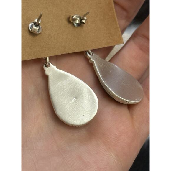 Native American Sterling Silver Large Double Stone Blackjack Turquoise Earrings - Picture 8 of 11